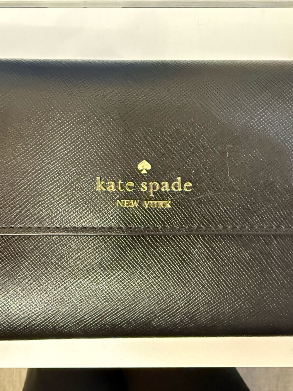kate spade Black Saffiano Leather Continental Wallet with Gold Logo